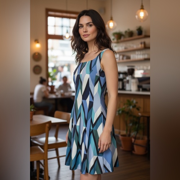 Vince Camuto Women's Printed Back-Cutout Fit & Flare Dress - Picture 2 of 9